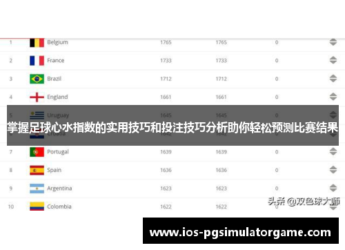 掌握足球心水指数的实用技巧和投注技巧分析助你轻松预测比赛结果